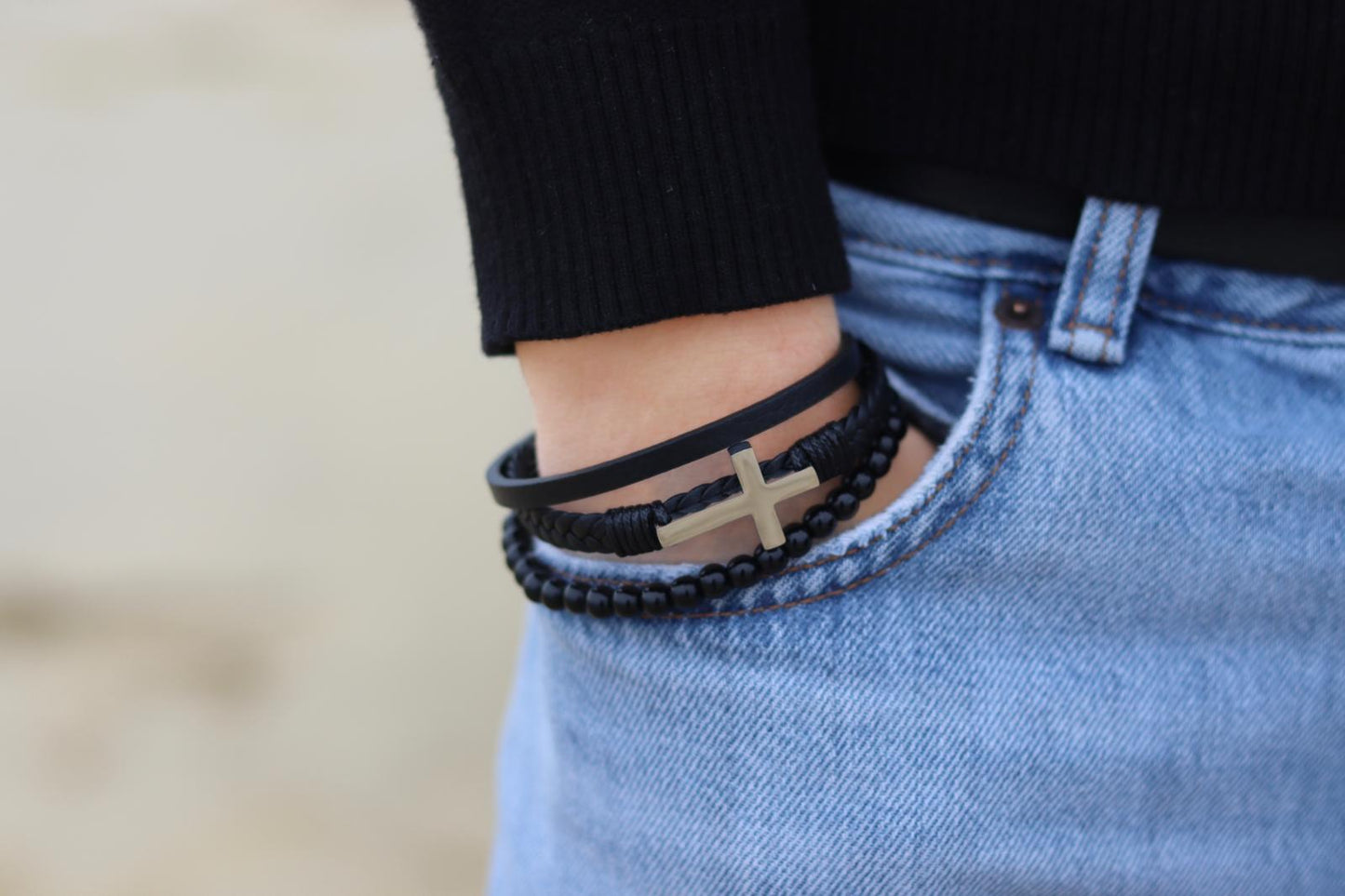 Bracelet en cuir avec Croix