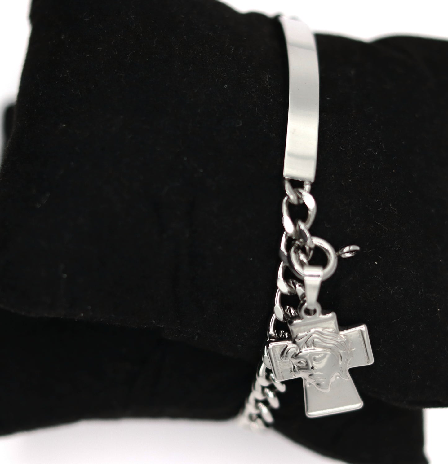 Bracelet identité avec pendentif amovible Croix Visage Christ