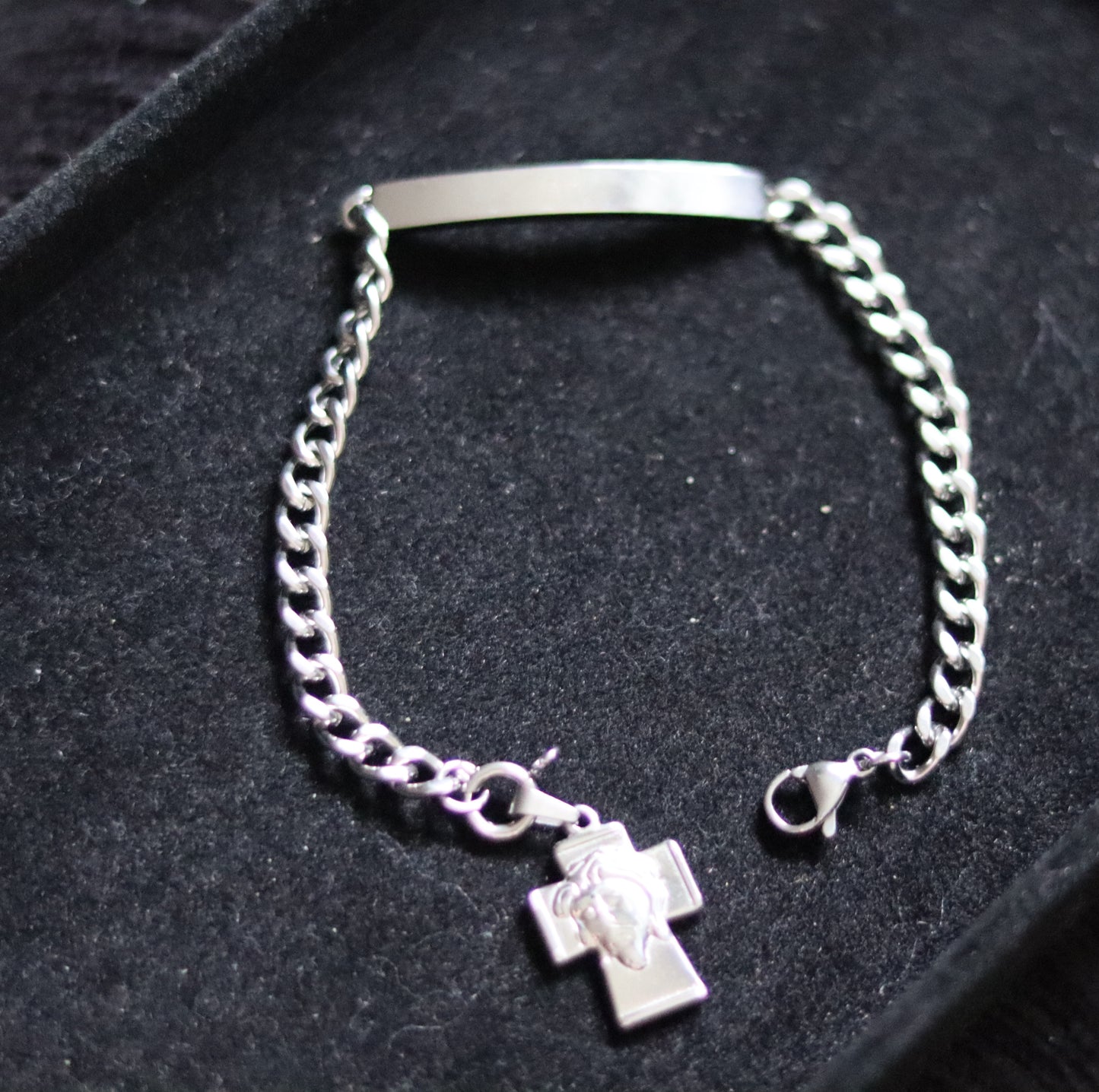 Bracelet identité avec pendentif amovible Croix Visage Christ