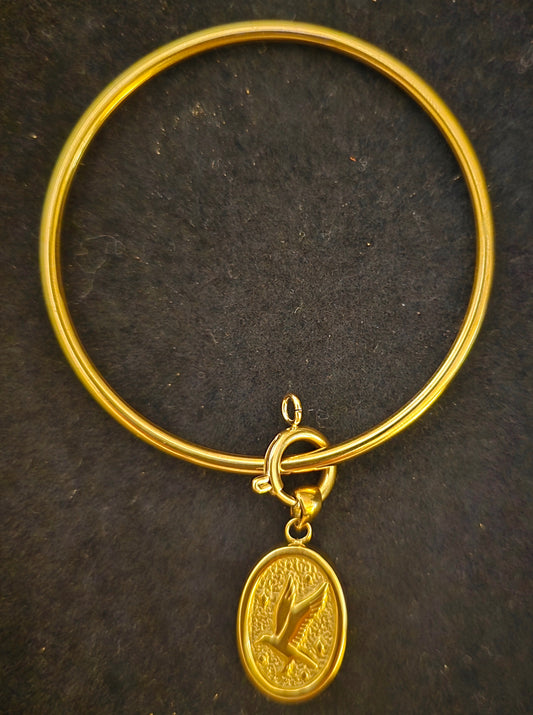 Bracelet jonc doré avec pendentif amovible médaille Colombe Esprit-Saint