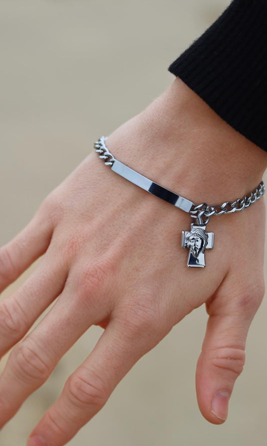 Bracelet identité avec pendentif amovible Croix Visage Christ