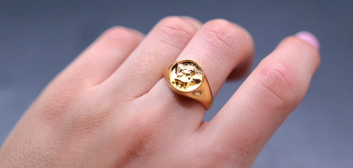 Bague chevalière Ange Gardien dorée ou argentée