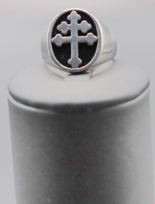 Bague chevalière Croix de Lorraine sur onyx