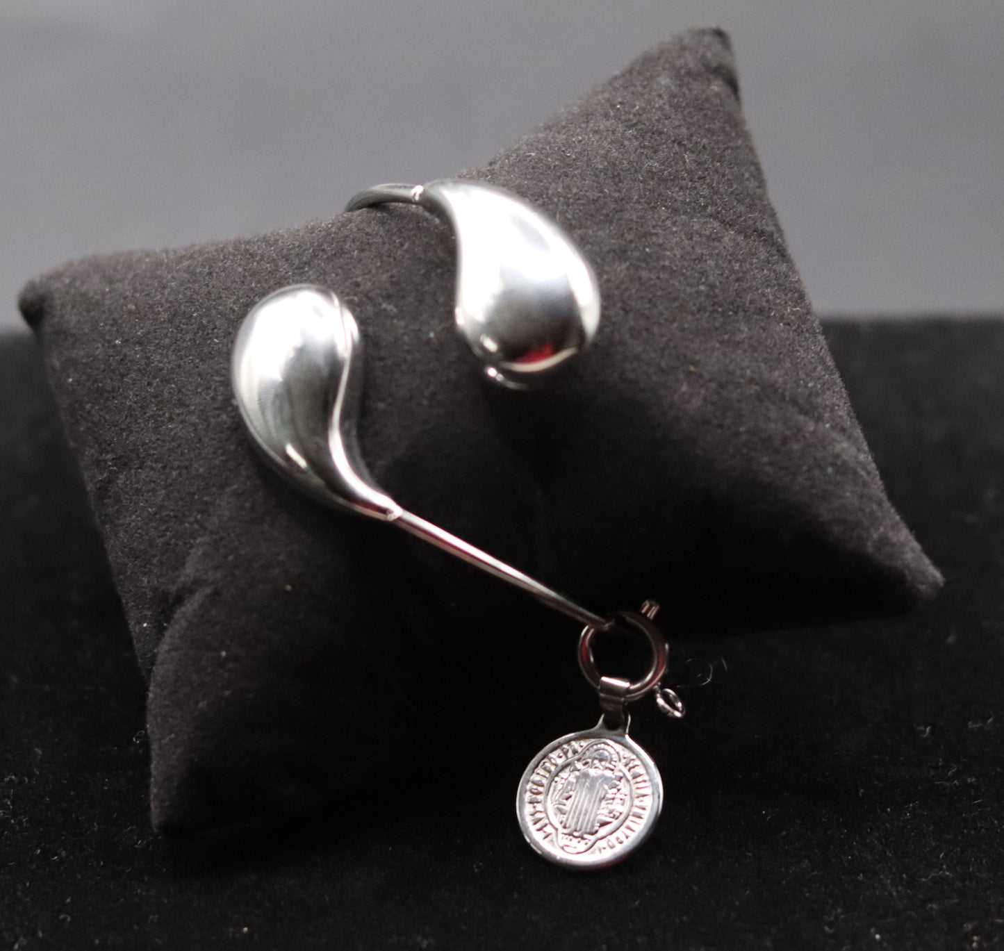 Bracelet JONC argenté "TOI & MOI" ajustable pendentif amovible médaille Saint-Benoît