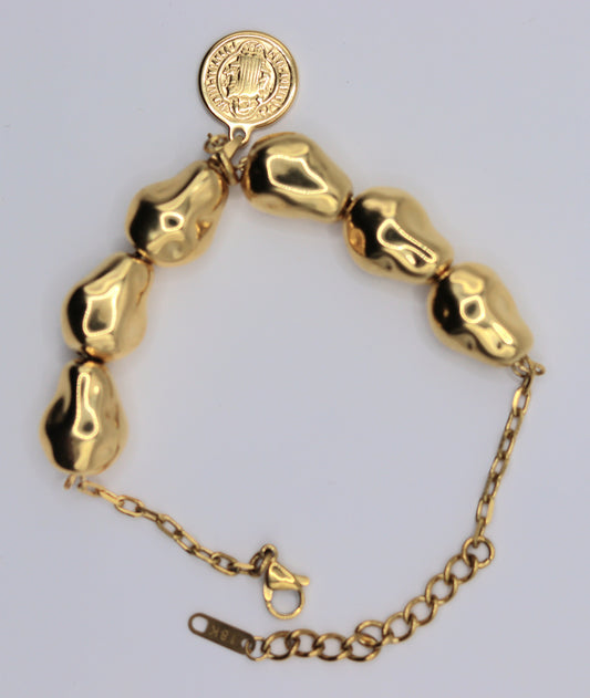 Bracelet mailles gros grains pendentif médaille Saint-Benoît amovible