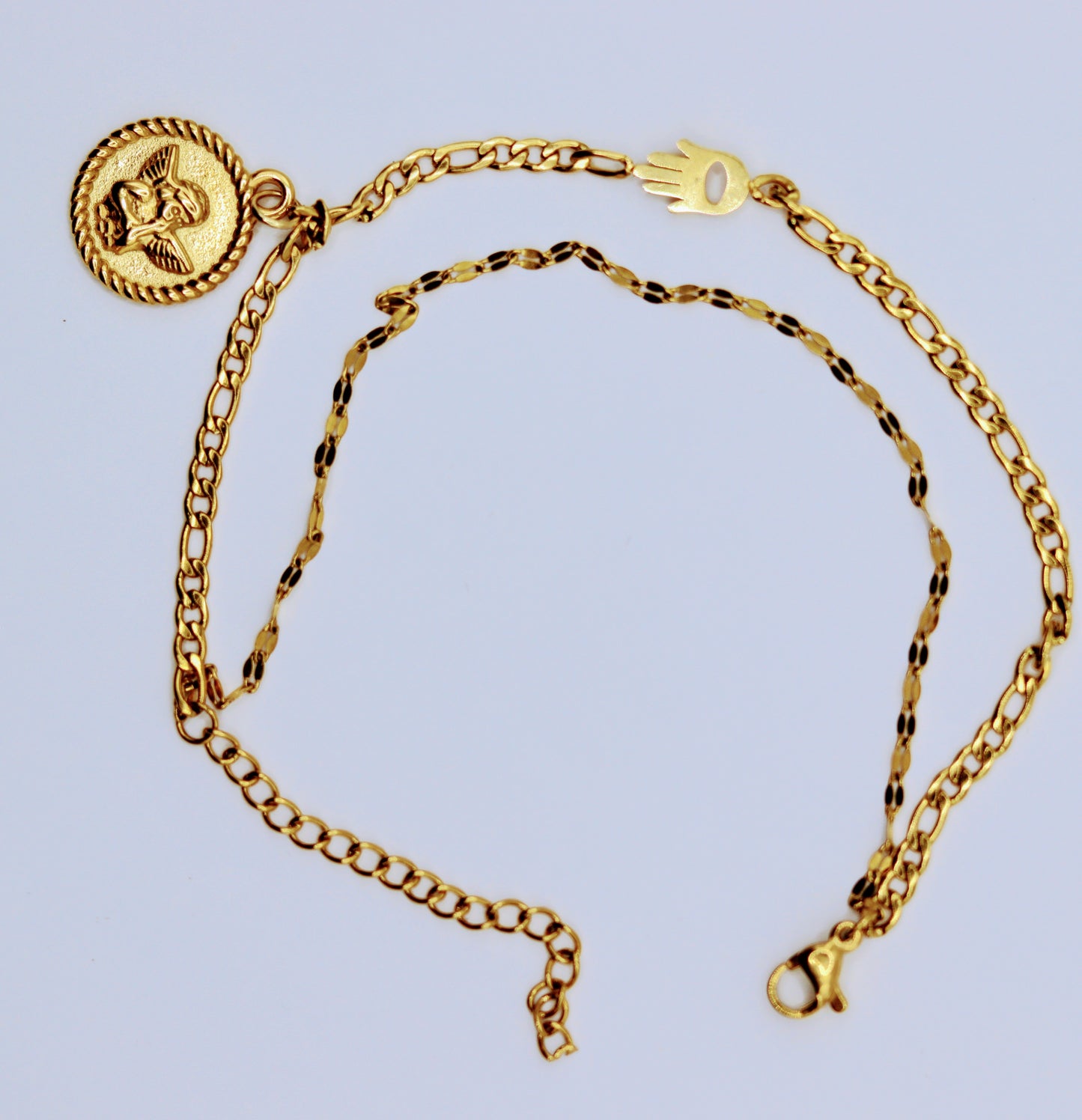 Bracelet Main de Fatima avec pendentif médaille Ange Gardien