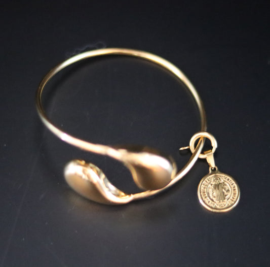 Bracelet JONC "TOI & MOI" ajustable pendentif amovible médaille Saint-Benoît