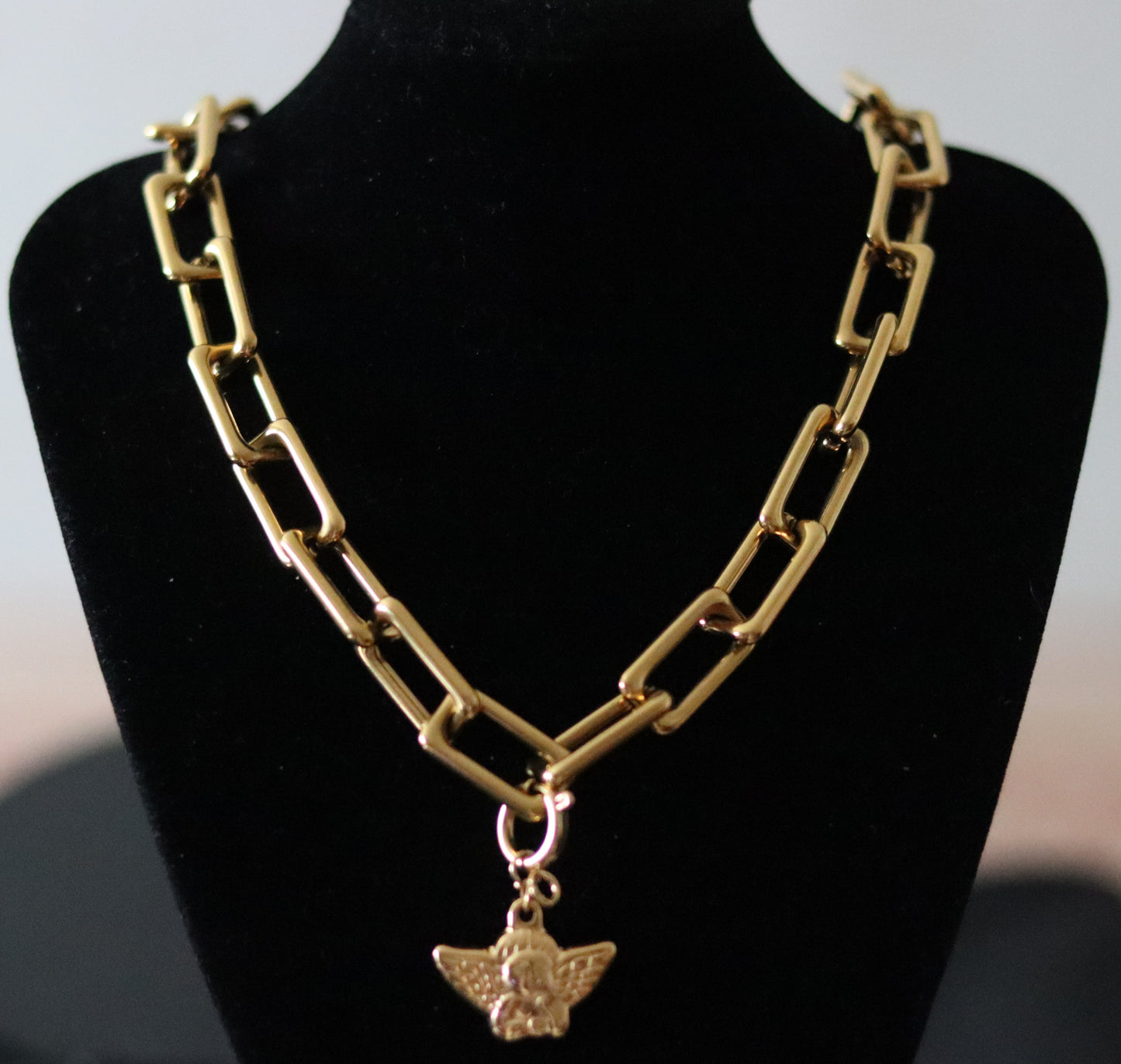 Collier mailles rectangulaires avec pendentif amovible Ange Gardien