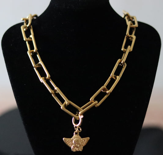 Collier mailles rectangulaires avec pendentif amovible Ange Gardien