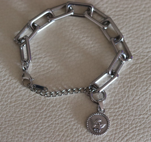 Bracelet mailles rectangulaires orné d'un pendentif amovible médaille Ange Gardien