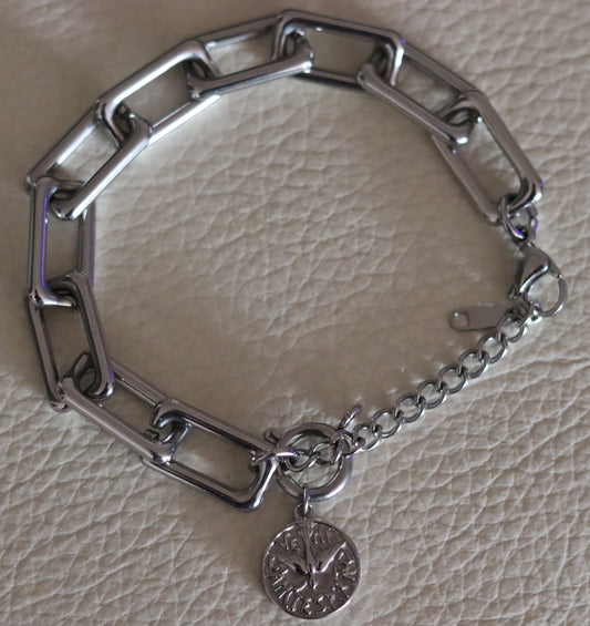 Bracelet mailles rectangulaires orné d'un pendentif amovible médaille Colombe Esprit-Saint
